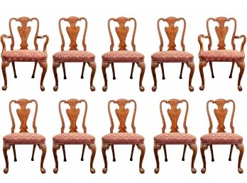 Set Of 10 Highly Figured Walnut Burl Dining Chairs - Original Purchase Price $6000