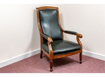 Antique Library Chair In Black Leather