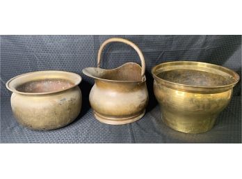 Lot Of (3) Large Brass Planters
