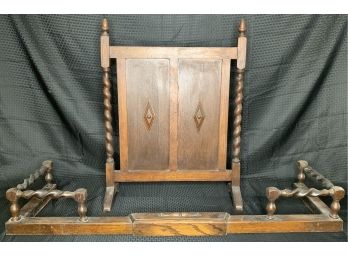 Antique Solid Oak Barley Twist Fireplace Screen And Fender