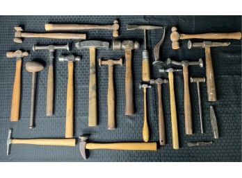 Large Lot Of Blacksmith & Metal Forming Hammers