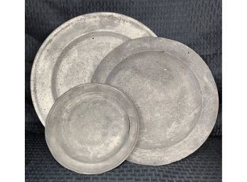 Lot Of (3) Very Early Pewter Plates