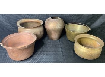 Lot Of (5) Large Brass And Copper Pots