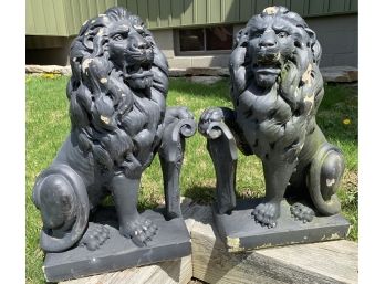 A Pair Of Cement Garden Lions