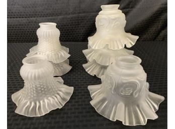 Lot Of (7) Ruffled Frosted Glass Lamp Shades
