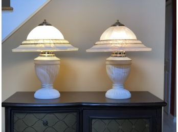 Pair Of Alabaster Swirl Lamps