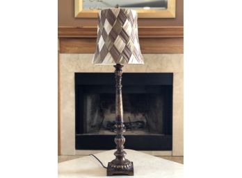 Bronze Lamp With Woven Silk Lampshade