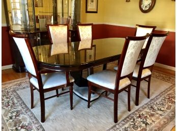 Italian Marble-Base Dining Table With Custom Glass Top And Six Chairs (see Description)
