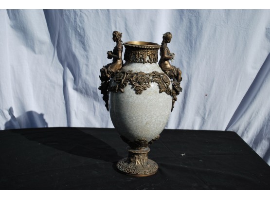 Grecian Style Stone And Brass Vase