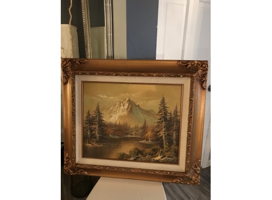 Nice Mountain Landscape Framed, Signed Original Oil Painting