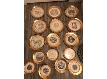 16 Piece Collectible Gold Plated Landmark Plate Collection
