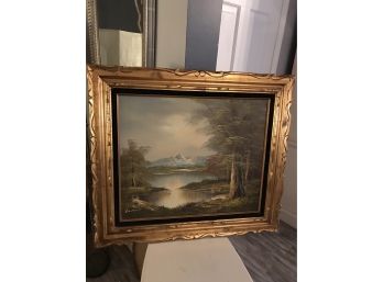 Amazing Landscape Signed Oil Painting In Nice Frame