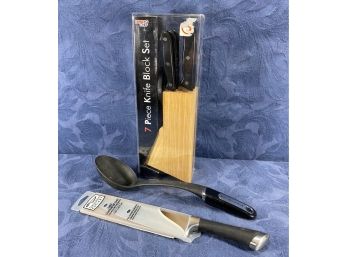 Chicago Cutlery Knife, Kitchen Aid Serving Spoon, Family Chef 7-piece Knife Block Set