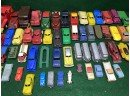 Lot Of 63 Vintage Plastic And Metal Cars And Trucks. Lapin, Wannatoys, Renwal, Marx, Ideal, Plasticville.