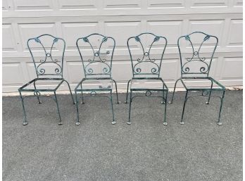 Set Of 4 Vintage Wrought Iron Indoor, Outdoor, Porch Chairs. Seats Easily Replaced.