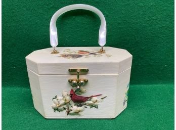 Vintage Signed 1970s Janine By Gollywog Of Florida Octagon Bird Pocketbook Purse. Lucite Handle.
