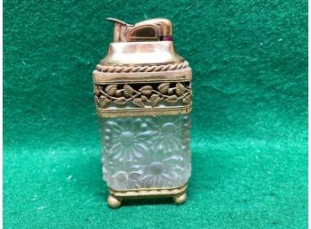 Vintage Evans Brass And Frosted Glass Table Cigarette Lighter.