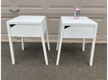 Pair Of White Metal Mid Century Style One Drawer Night Stands. 22' Tall.