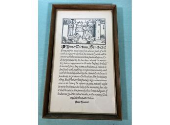 Bene Dictum, Benedicte! Rule Of Saint Benedict Print 11x18in Framed Glass