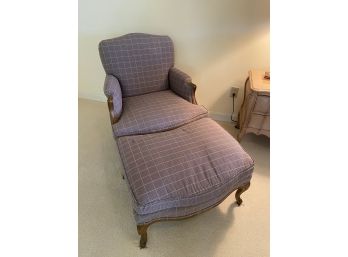 Comfy Custom Purple Uplostery With Tan Embroidery Armchair 31x25x36' And Ottoman 30x22x18'