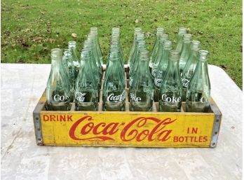 Vintage Wooden Coca Cola Bottle Crate With Bottles