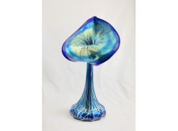 BEAUTIFUL Stuart Abelman Blue Jack-in-the-pulpit Glass Vase - Signed Bottom