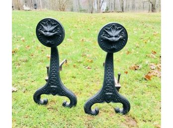 Antique Iron Dragon Face Andirons Attributed To Bradley Hubbard
