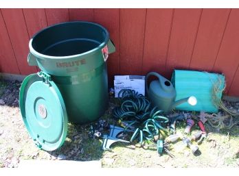 Hose, Watering Can, Sprinkler, Rubber Barrel With Fitted Spigot & More