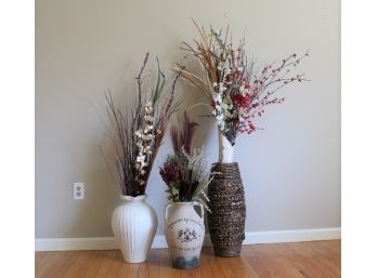 Beautiful Trio Ceramic & Wicker Floor Vases By Pier 1