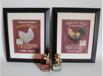 Adorable Rooster Prints & Decorative Bottles