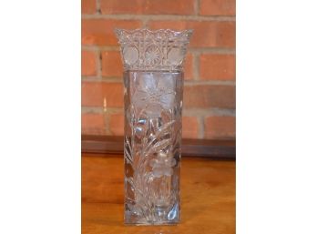 Tall Vintage Glass Vase With Floral Motif