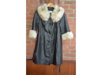 Vintage Belted Faux Leather And Fur Mod Jacket