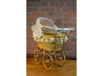 Wicker Doll Carriage And Doll
