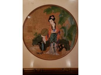2 Vintage Japanese Framed Paintings On Cork