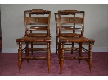 Set Of Four Slat Back Rush Seat Hitchcock Dining Chairs