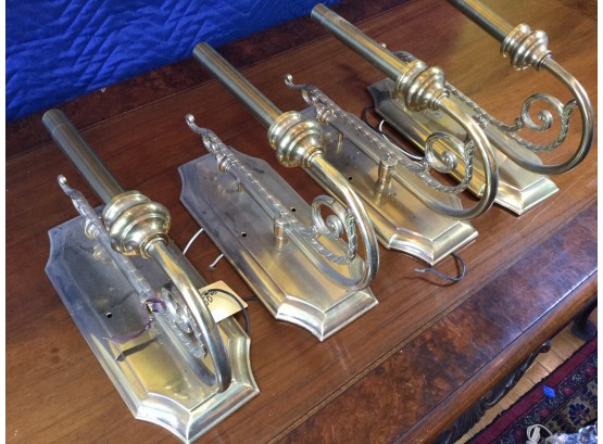 Four Large Brass Single Arm Sconces Retail $450