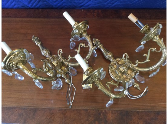 Pair Of Continental Spanish Brass Two Arm Sconces, Retail $750