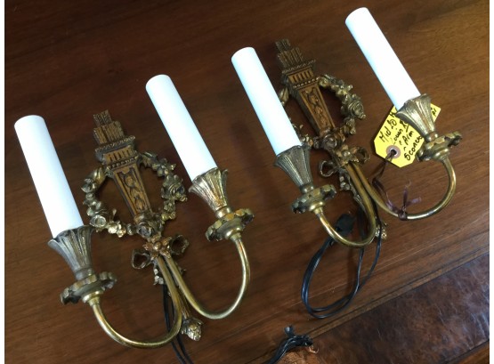 Mid-20th Century Louis XV Style Two Arm Brass Sconces, Retail $475