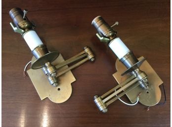 Pair Of Contemporary Heavy Brass Electric Wall Sconces