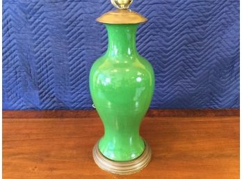 Apple Green Crackle Glazed Vase Mounted As A Lamp With Hand Gilded Finial