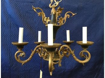 Vintage Brass And Tole Five Arm Chandelier