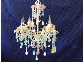 Contemporary Multicolored Crystal And Tole Four Arm Chandelier