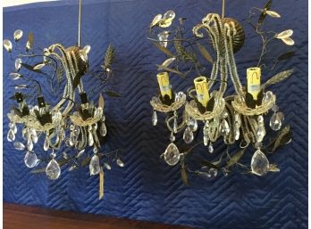 Decorative Three Arm Tole And Crystal Sconces Retail $950