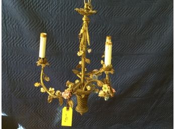 20th Century Brass And Porcelain Three Light , Retail $975