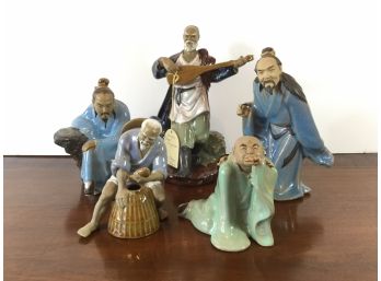 Set Of Five Chinese Mud Men Figures