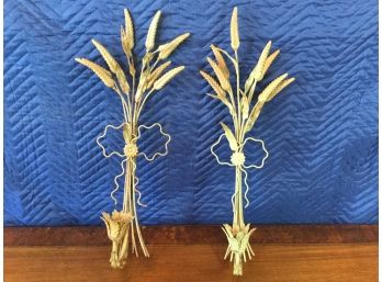 Pair Of Figural Wheat Tole Candleholders