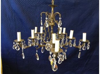 Vintage Spanish Style Crystal And Bronze 10 Light Chandelier, Retail $1150