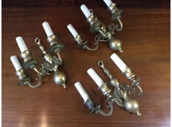 Set Of Three Three-Arm Brass Sconces, To Be Rewired