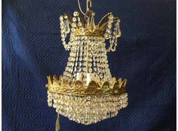 Mid 20th Century Spanish Six Light Crystal And Brass Chandelier, Retail $975