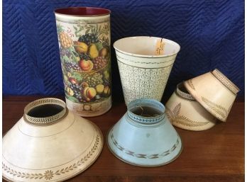 Collection Of Vintage Tole Trash Cans And Lamp Shapes